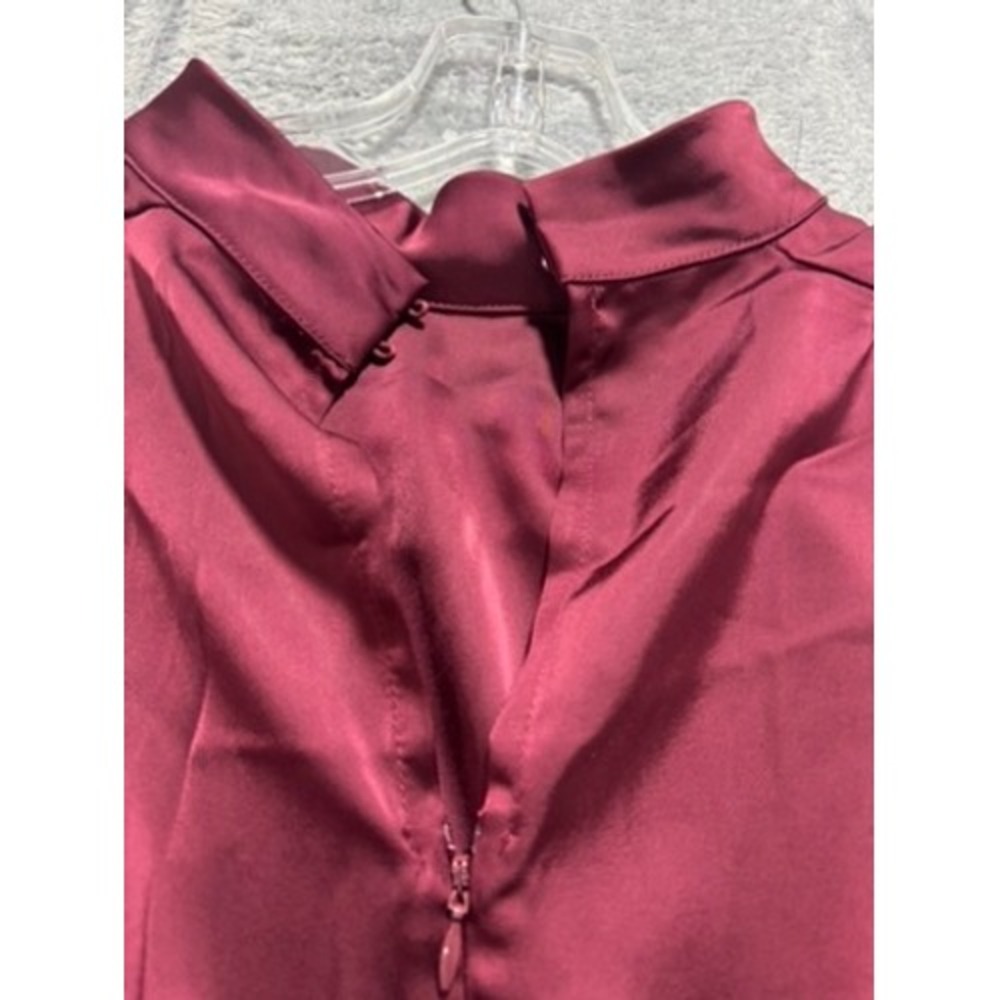 Lulus Burgundy Satin High Neck Draped Maxi Dress Size XL Sleeveless Side Slit - Picture 13 of 13